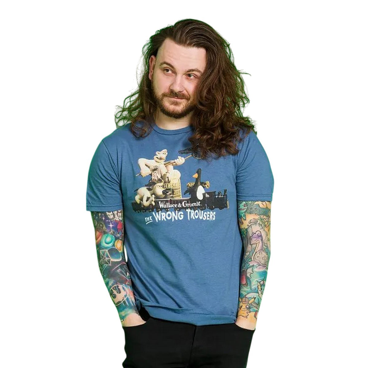 Indigo Blue - Lifestyle - Wallace and Gromit Unisex Adult The Wrong Trousers Train Scene T-Shirt