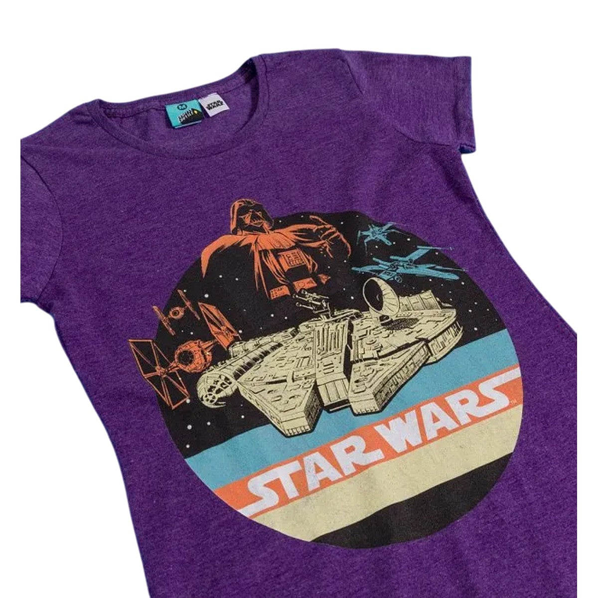 Heather Purple - Side - Star Wars Womens-Ladies Space Scene Retro T-Shirt