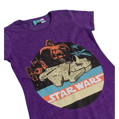 Heather Purple - Side - Star Wars Womens-Ladies Space Scene Retro T-Shirt
