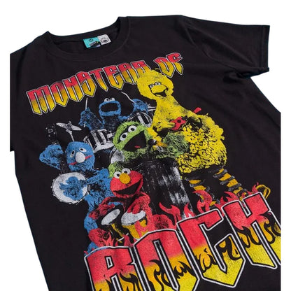 Black - Side - Sesame Street Unisex Adult Monsters Of Rock T-Shirt