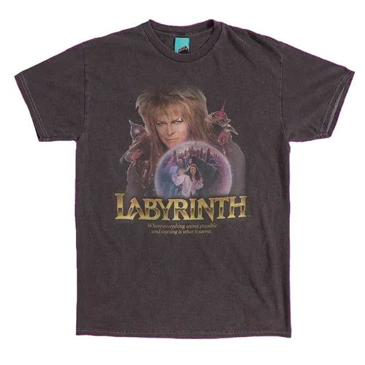 Charcoal - Front - Labyrinth Unisex Adult Jareth The Goblin King Crystal Ball T-Shirt