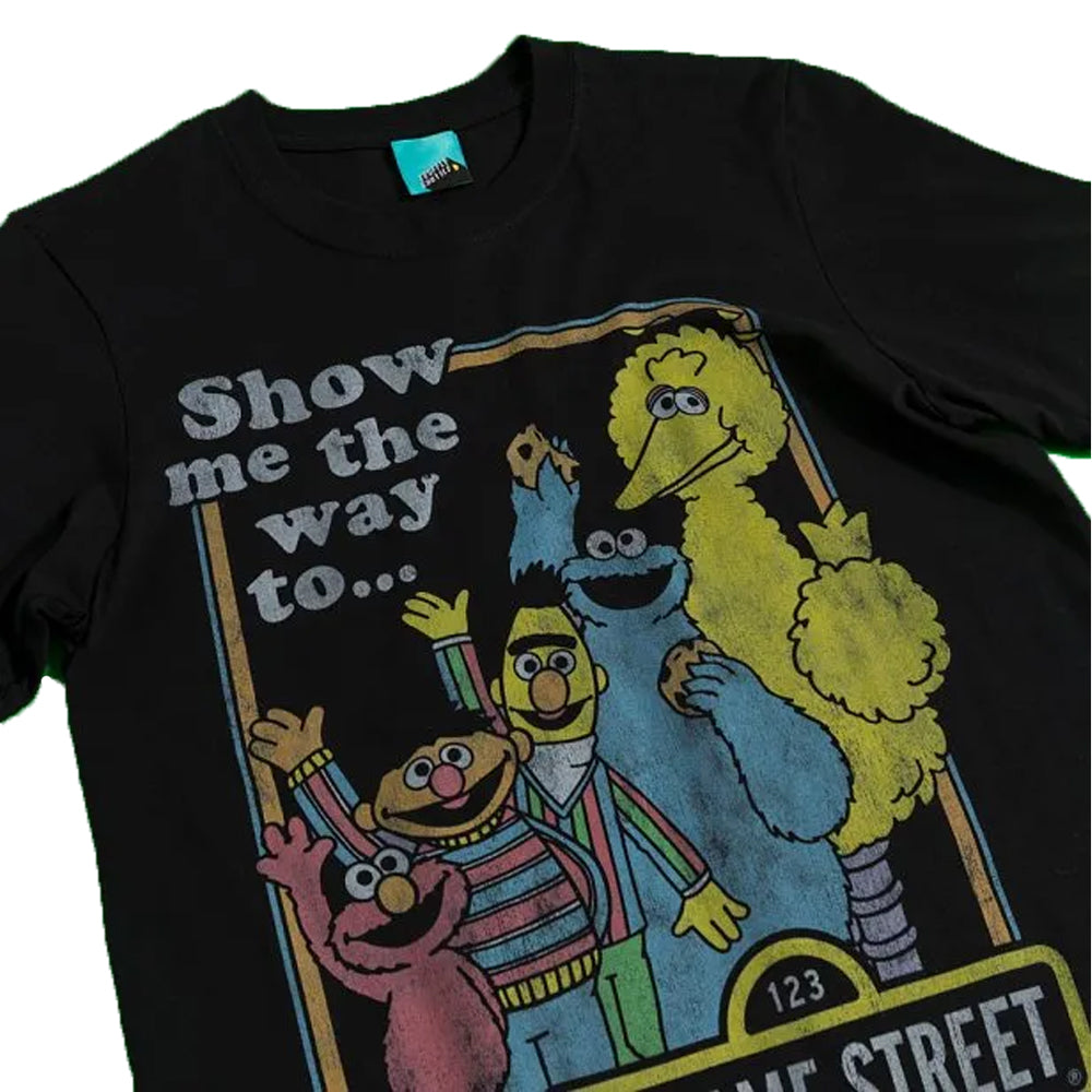 Black-Charcoal - Side - Sesame Street Unisex Adult Show Me The Way To T-Shirt