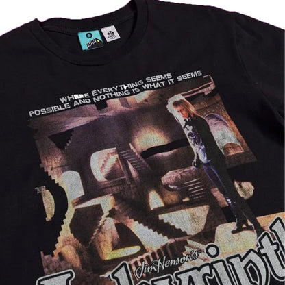Black-Charcoal - Side - Labyrinth Unisex Adult Maze Scene Jareth The Goblin King T-Shirt