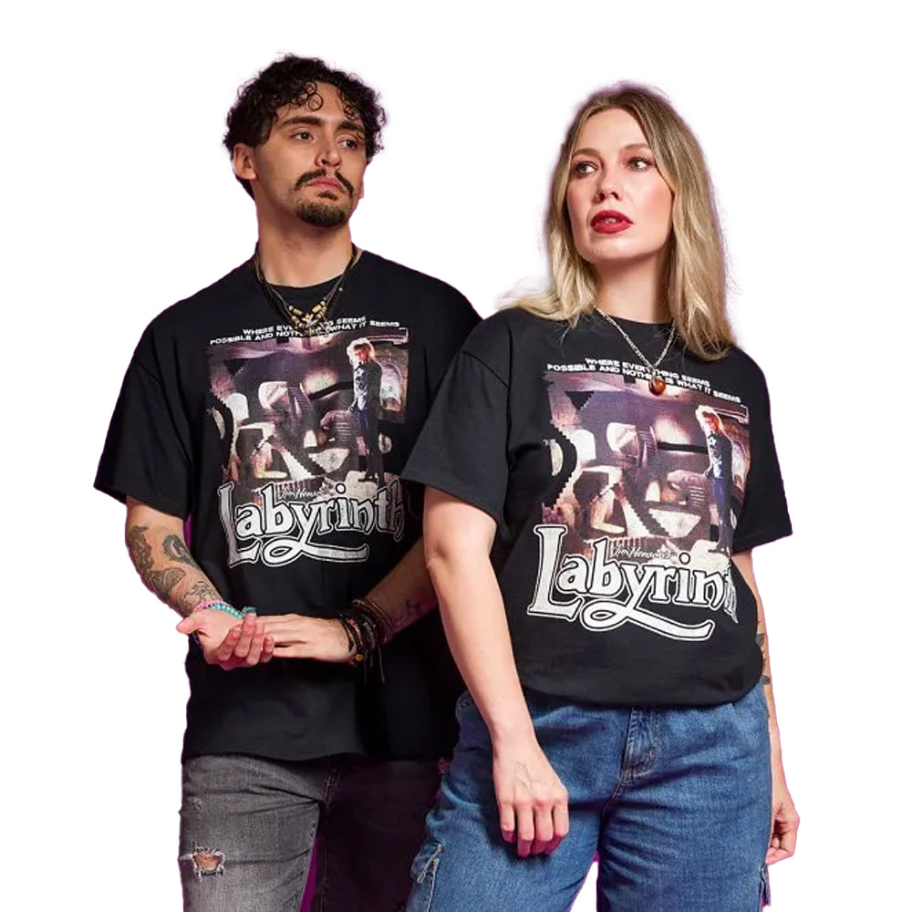 Black-Charcoal - Lifestyle - Labyrinth Unisex Adult Maze Scene Jareth The Goblin King T-Shirt