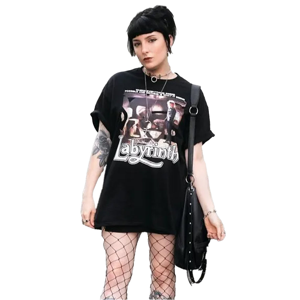 Black-Charcoal - Pack Shot - Labyrinth Unisex Adult Maze Scene Jareth The Goblin King T-Shirt