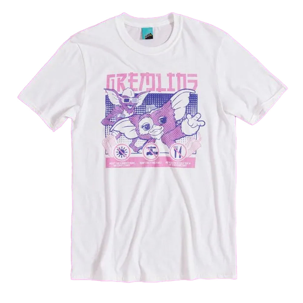 White - Front - Gremlins Unisex Adult Cyber Stripe & Gizmo T-Shirt