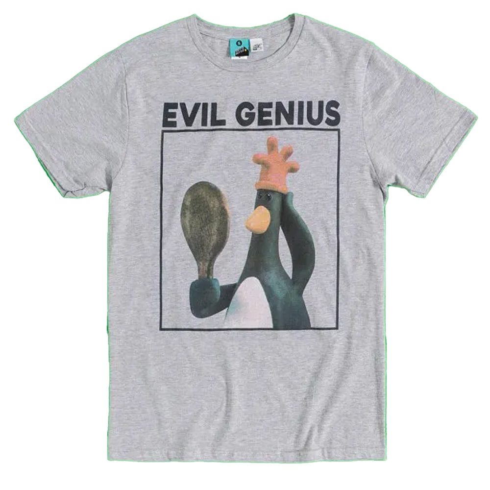 Grey Marl - Front - Wallace and Gromit Unisex Adult Evil Genius Feathers McGraw T-Shirt