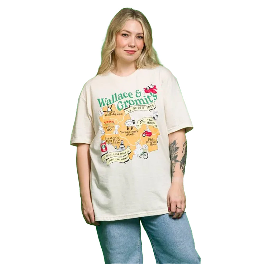 Natural - Lifestyle - Wallace and Gromit Unisex Adult Up North Map Tour T-Shirt