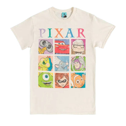 Natural - Front - Disney Pixar Unisex Adult Retro Grid T-Shirt
