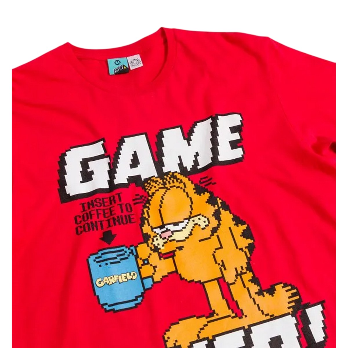 Red - Side - Garfield Unisex Adult Game Over Pixel T-Shirt