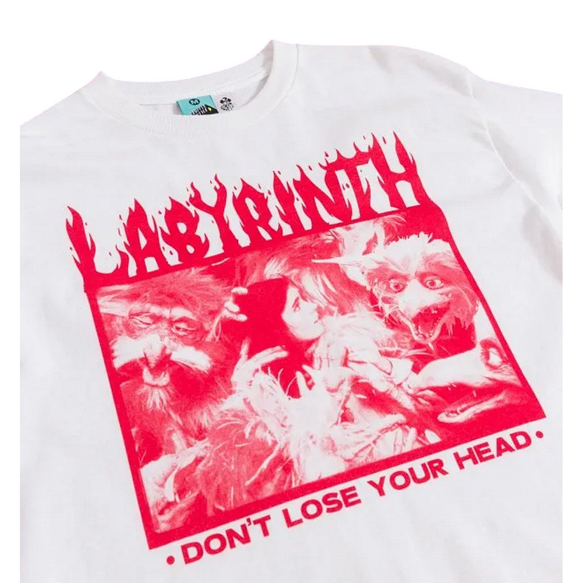White-Off White - Side - Labyrinth Unisex Adult Fireys Flame Logo Long-Sleeved T-Shirt