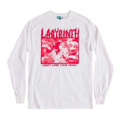 White-Off White - Front - Labyrinth Unisex Adult Fireys Flame Logo Long-Sleeved T-Shirt