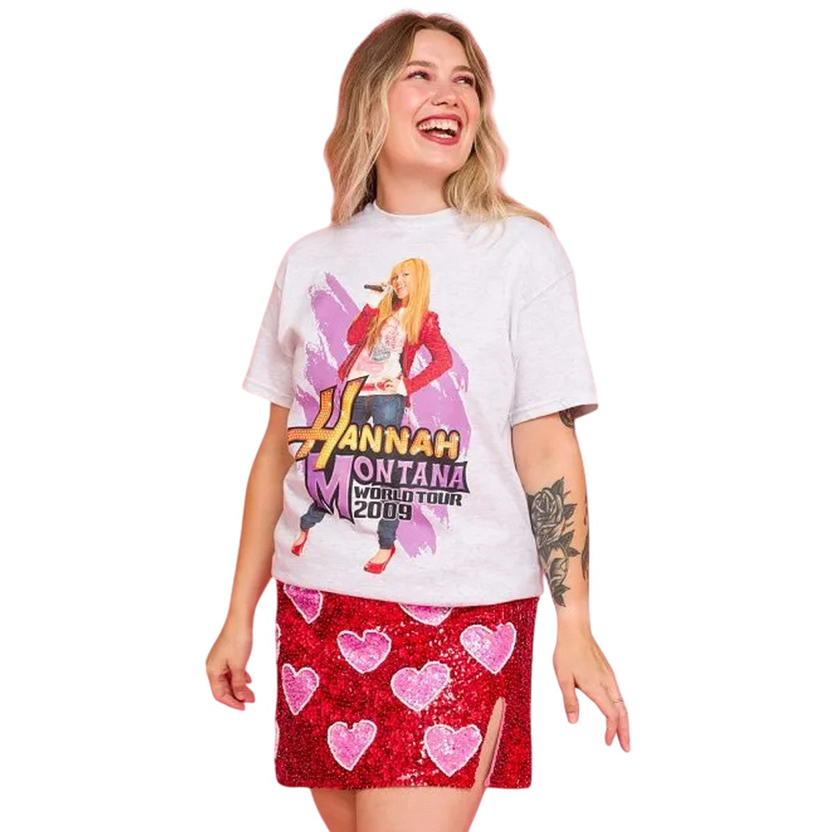 Ash Grey - Side - Hannah Montana Unisex Adult World Tour 2009 Back Print T-Shirt