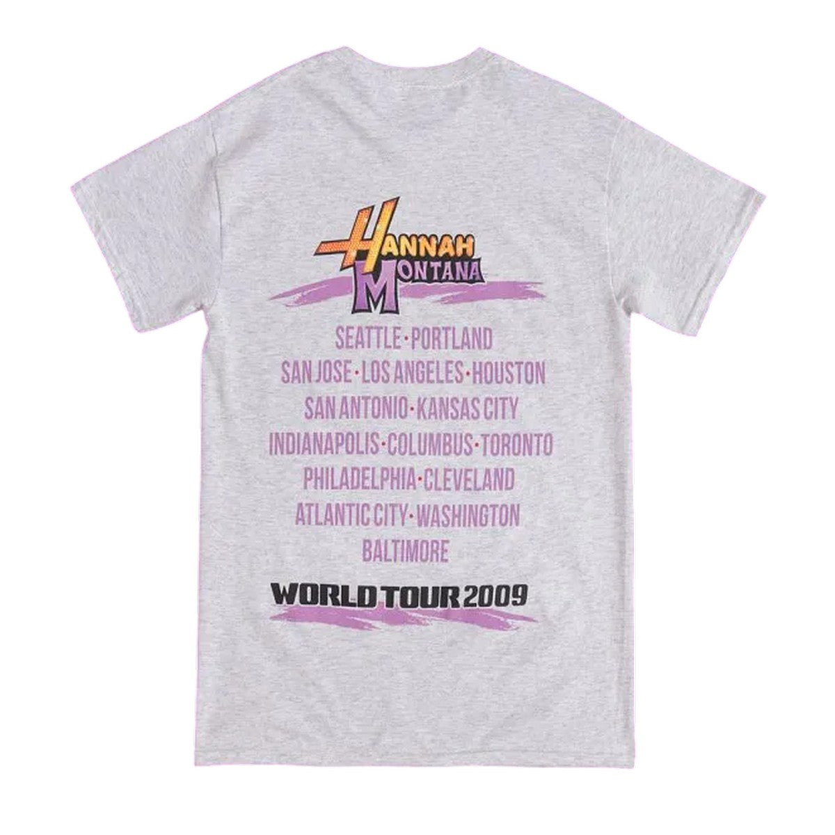 Ash Grey - Back - Hannah Montana Unisex Adult World Tour 2009 Back Print T-Shirt