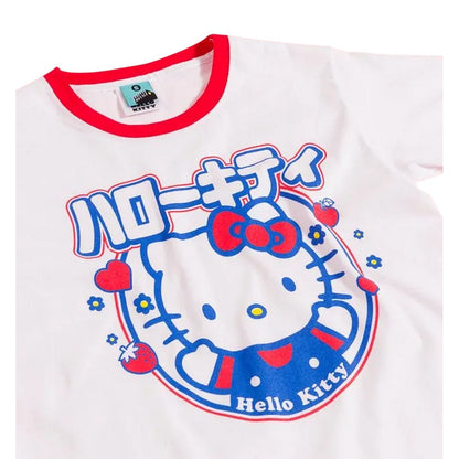 White - Side - Hello Kitty Unisex Adult Japanese Ringer T-Shirt