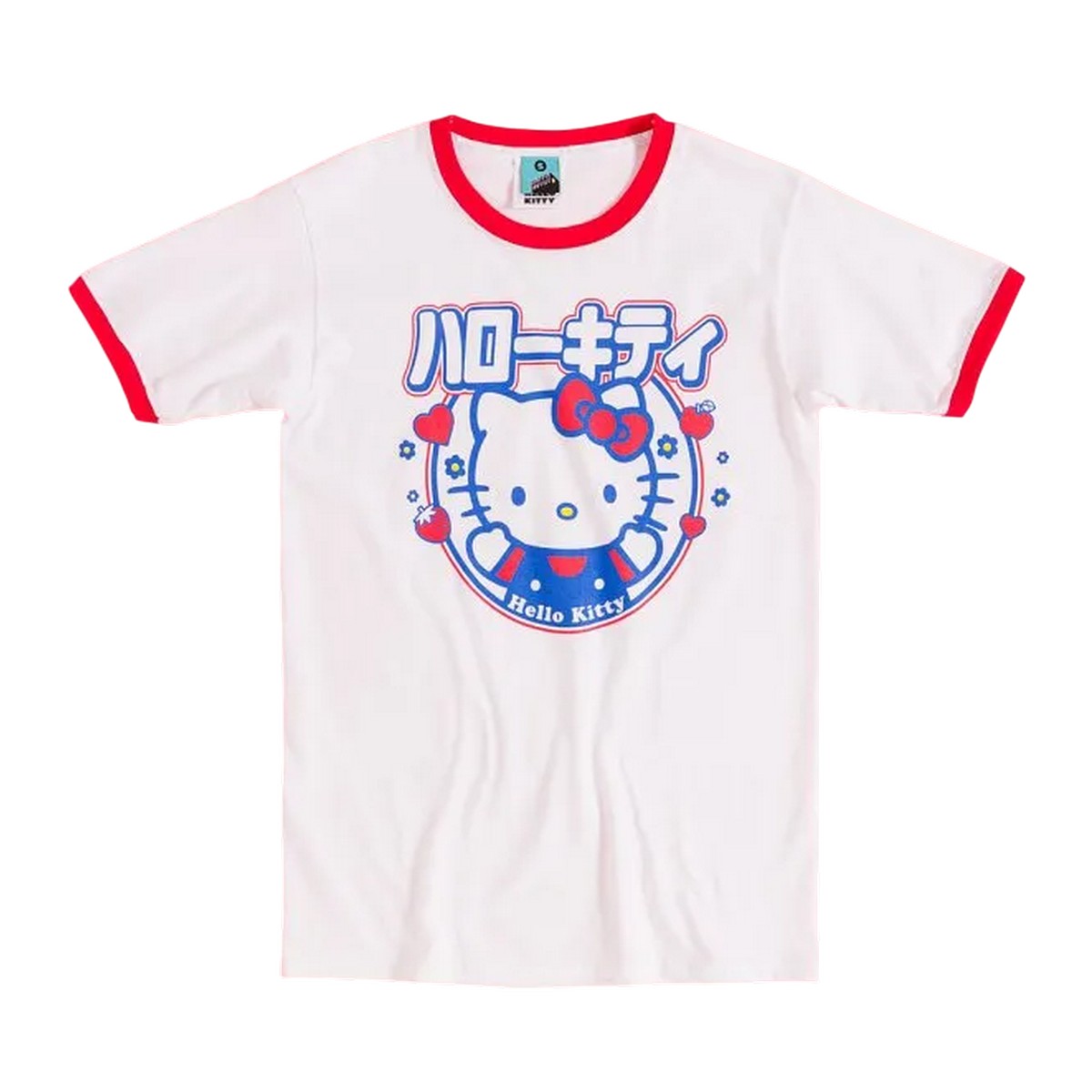 White - Front - Hello Kitty Unisex Adult Japanese Ringer T-Shirt