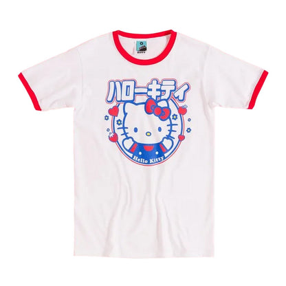White - Front - Hello Kitty Unisex Adult Japanese Ringer T-Shirt