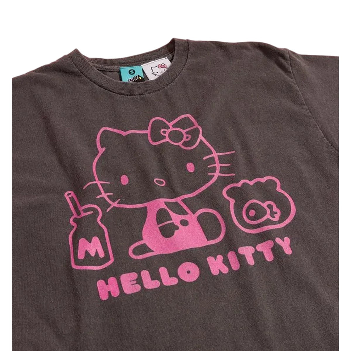 Charcoal - Side - Hello Kitty Unisex Adult Outline Vintage Wash T-Shirt