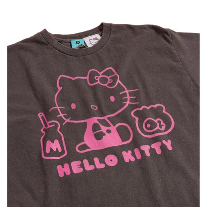 Charcoal - Side - Hello Kitty Unisex Adult Outline Vintage Wash T-Shirt