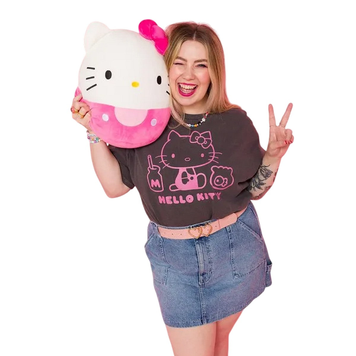Charcoal - Lifestyle - Hello Kitty Unisex Adult Outline Vintage Wash T-Shirt