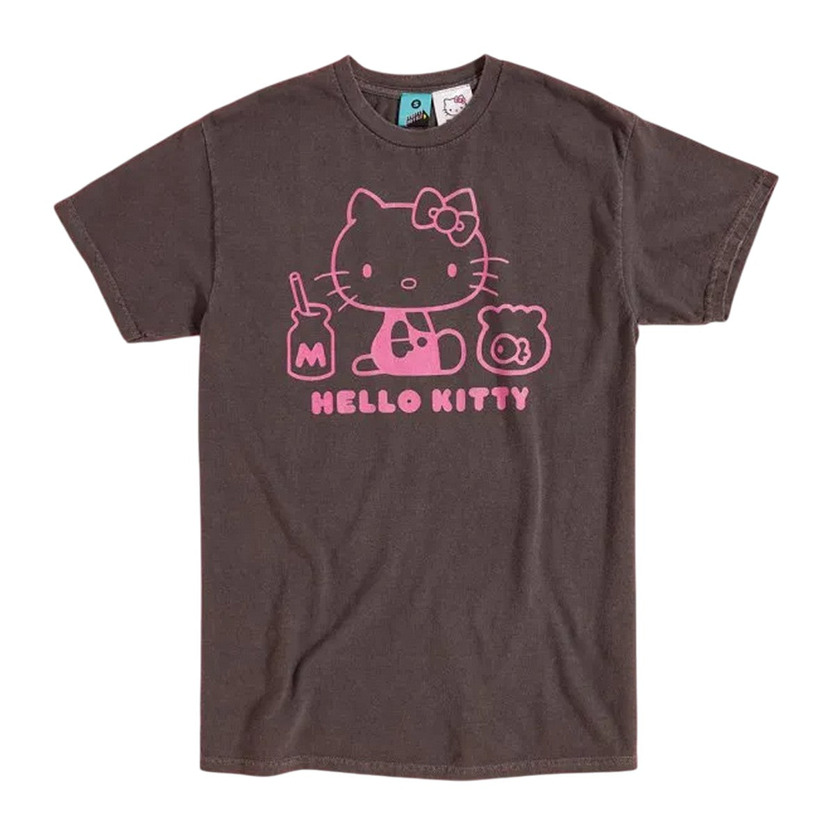 Charcoal - Front - Hello Kitty Unisex Adult Outline Vintage Wash T-Shirt