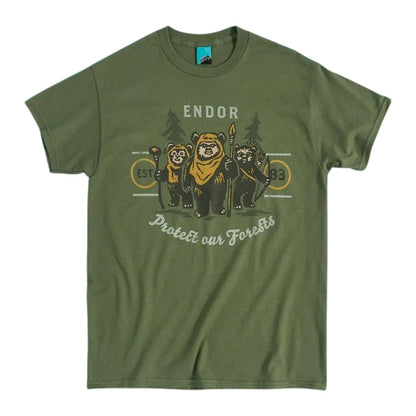 Green - Front - Star Wars Unisex Adult Ewok Endor Protect Our Forests T-Shirt