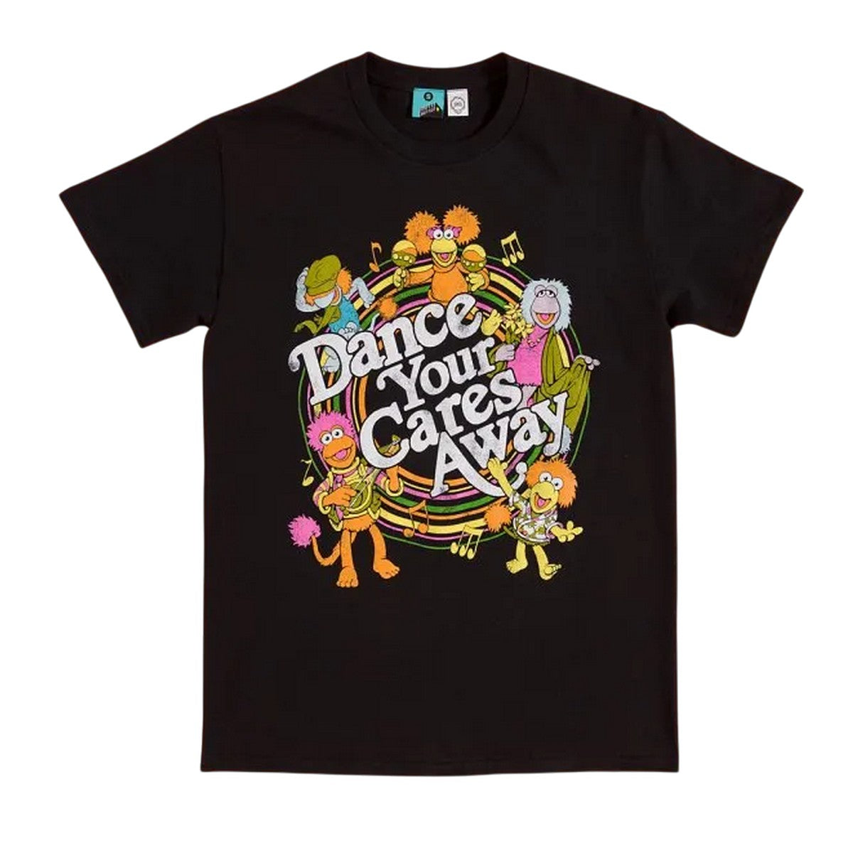 Black-Charcoal - Front - Fraggle Rock Unisex Adult Dance Your Cares Away Swirl T-Shirt