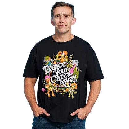 Black-Charcoal - Side - Fraggle Rock Unisex Adult Dance Your Cares Away Swirl T-Shirt