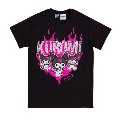 Charcoal - Front - Kuromi Unisex Adult Flames T-Shirt