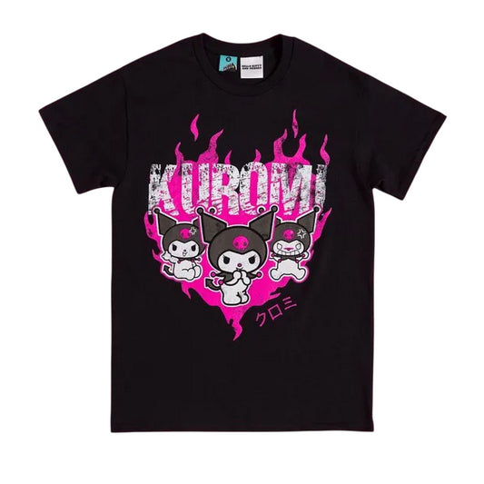 Charcoal - Front - Kuromi Unisex Adult Flames T-Shirt