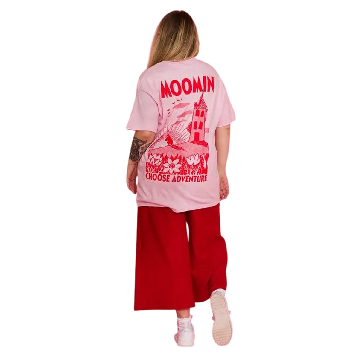Pink - Pack Shot - Moomin Unisex Adult Adventure Back Print T-Shirt