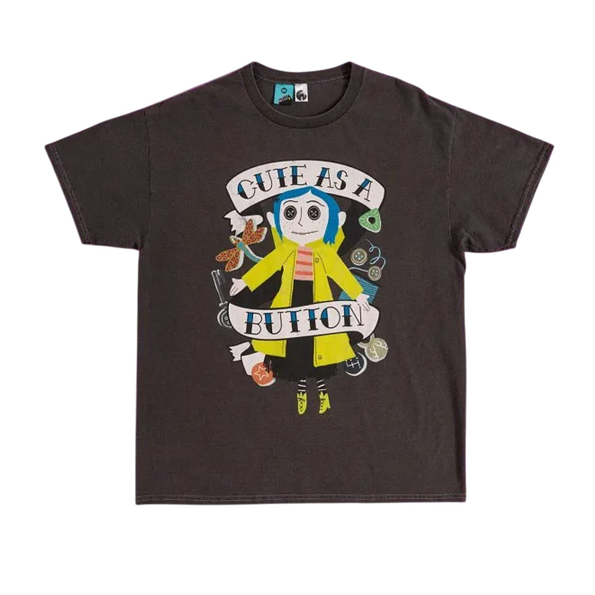 Black-Charcoal - Front - Coraline Unisex Adult Cute As A Button T-Shirt