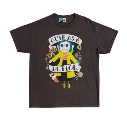 Black-Charcoal - Front - Coraline Unisex Adult Cute As A Button T-Shirt