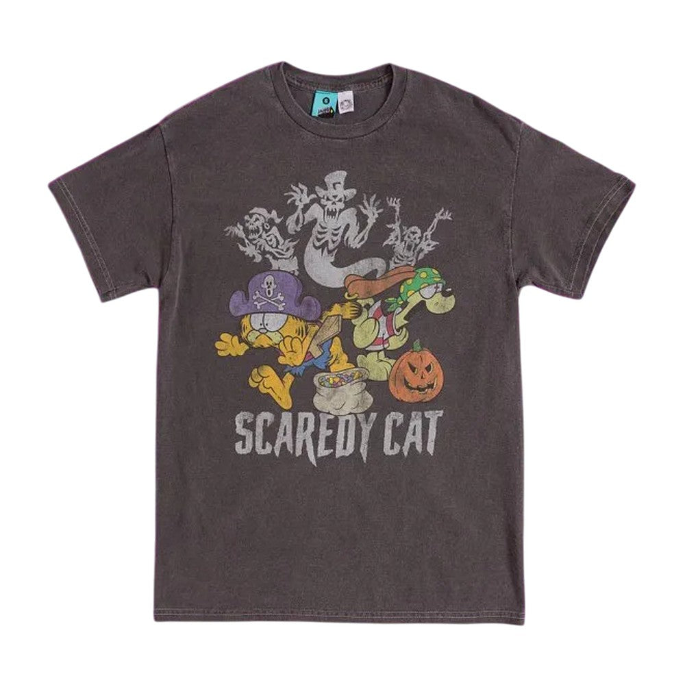 Black-Charcoal - Front - Garfield Unisex Adult Scaredy Cat T-Shirt