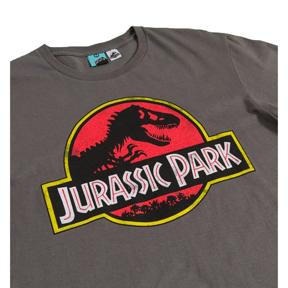 Charcoal - Side - Jurassic Park Unisex Adult Classic Logo T-Shirt