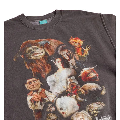 Charcoal - Side - Labyrinth Unisex Adult Characters Vintage Wash Sweatshirt