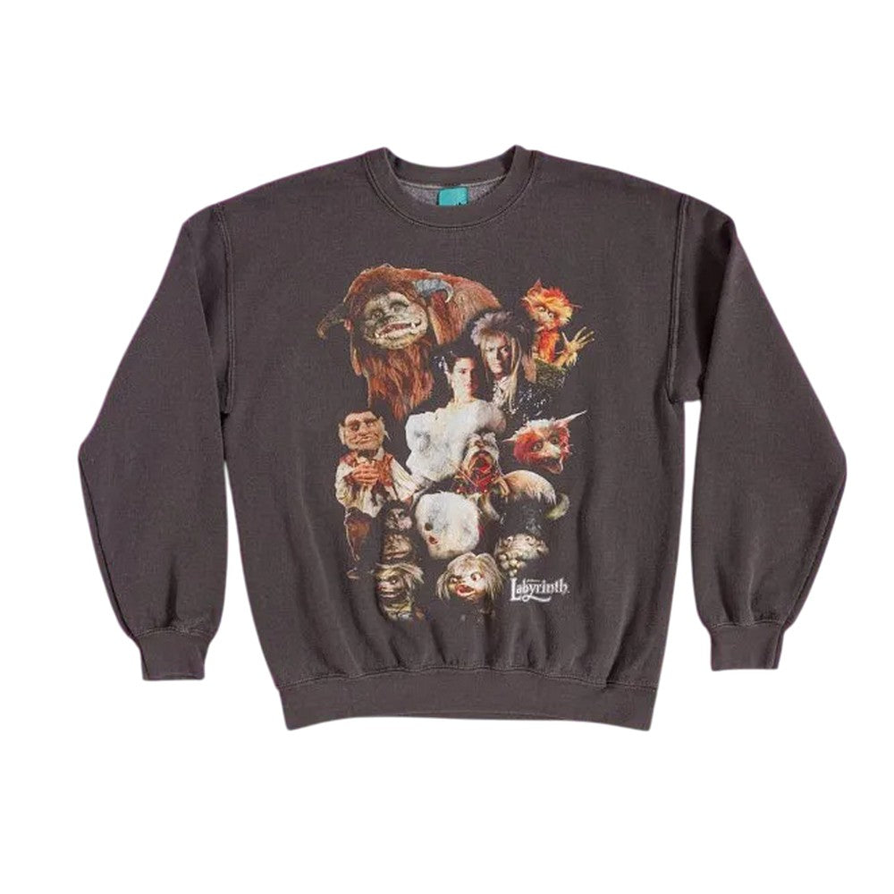 Charcoal - Front - Labyrinth Unisex Adult Characters Vintage Wash Sweatshirt