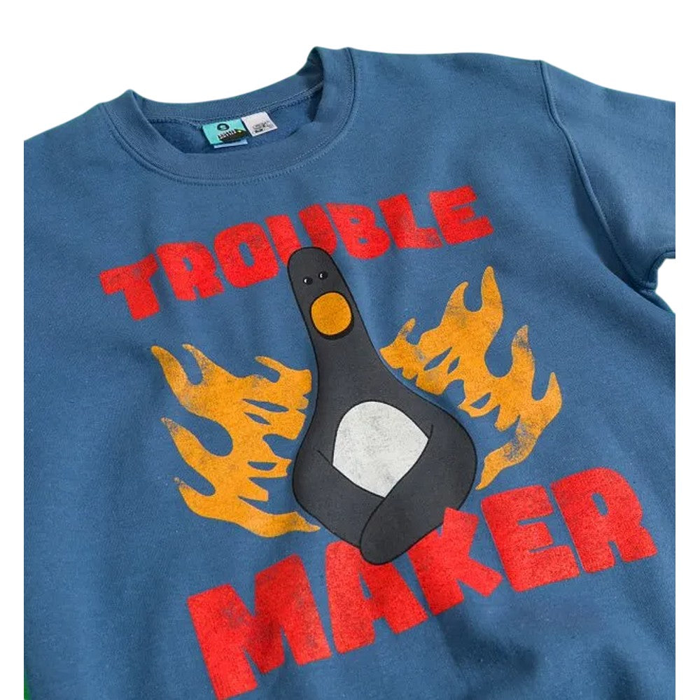 Blue - Side - Wallace and Gromit Unisex Adult Trouble Maker Feathers McGraw Sweatshirt