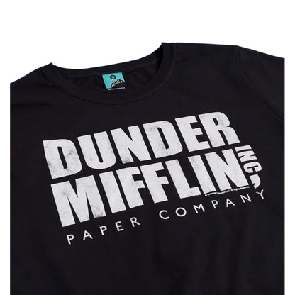 Black - Side - The Office Unisex Adult Dunder Mifflin Logo T-Shirt