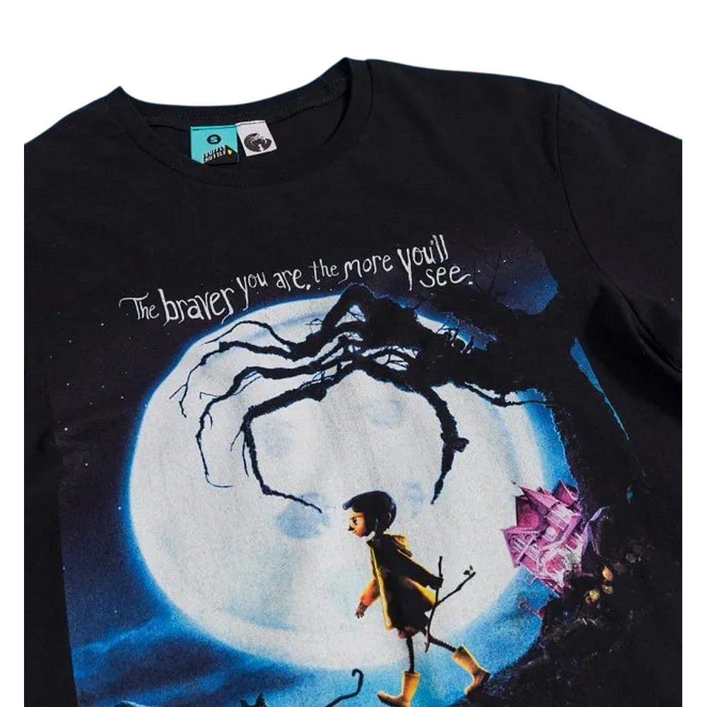 Black-Charcoal - Side - Coraline Unisex Adult Movie Poster T-Shirt