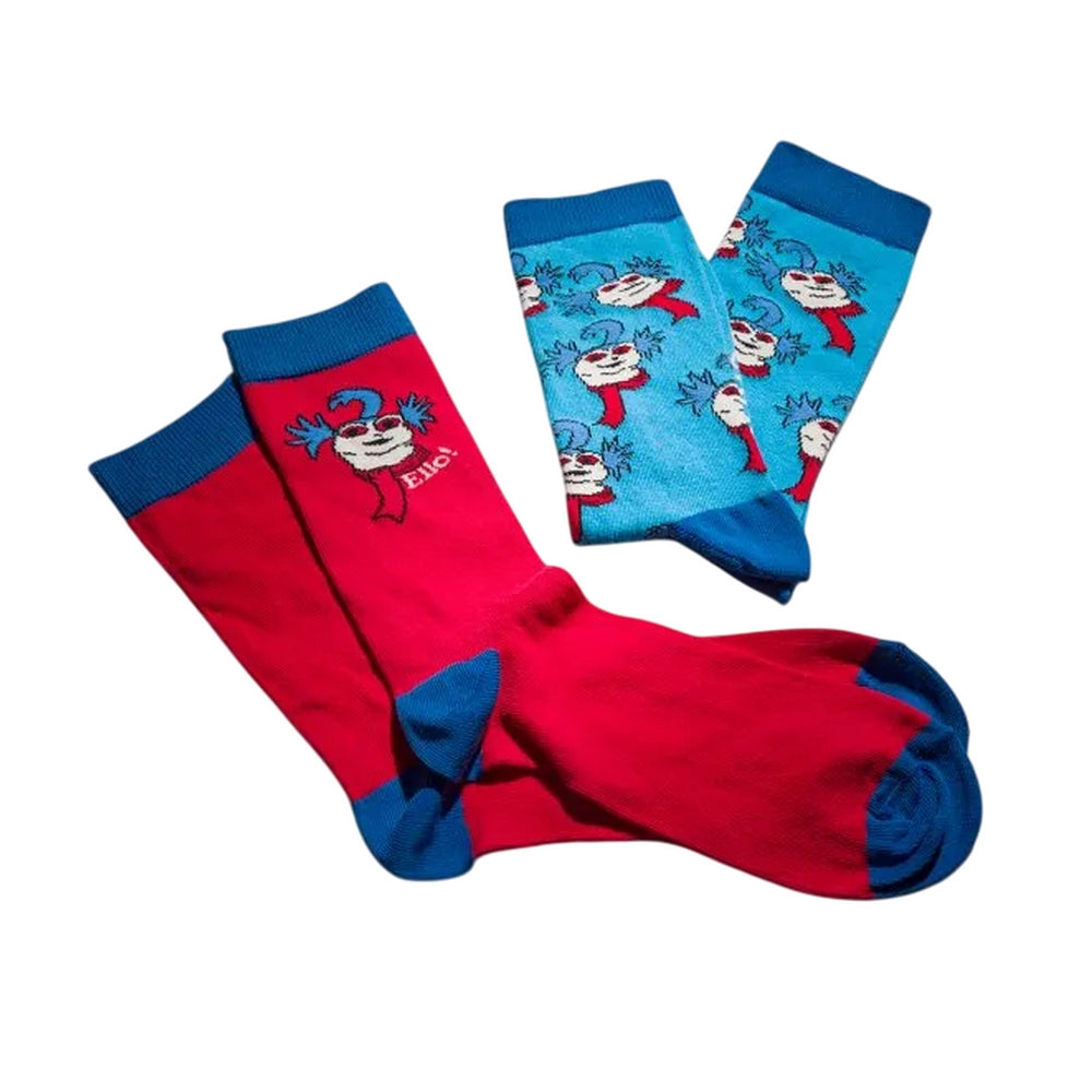 Red-Blue - Front - Labyrinth Unisex Adult Ello! The Worm Crew Socks (Pack of 2)