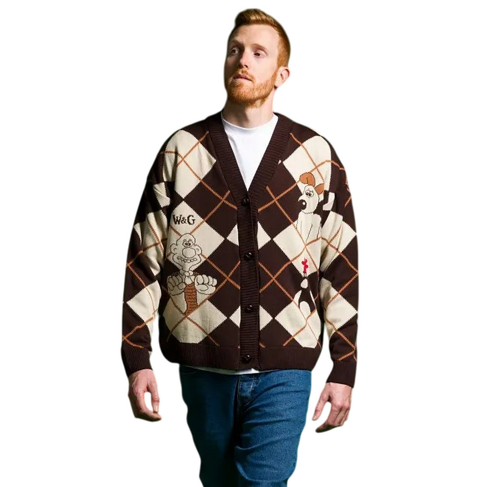 Beige-Brown - Side - Wallace and Gromit Unisex Adult Cardigan