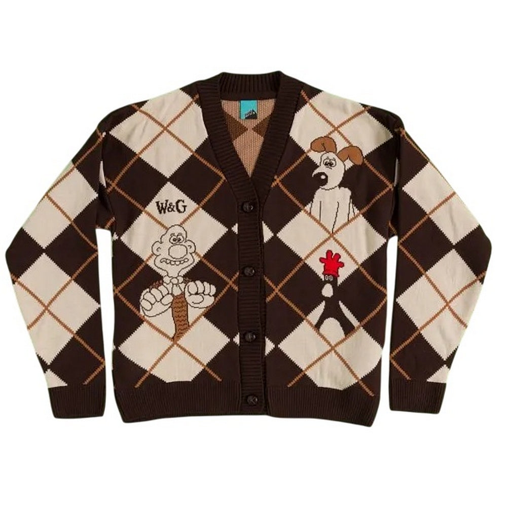 Beige-Brown - Front - Wallace and Gromit Unisex Adult Cardigan