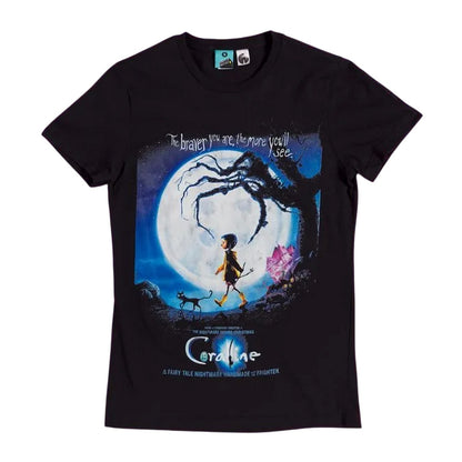 Black - Front - Coraline Womens-Ladies Movie Poster Fitted T-Shirt