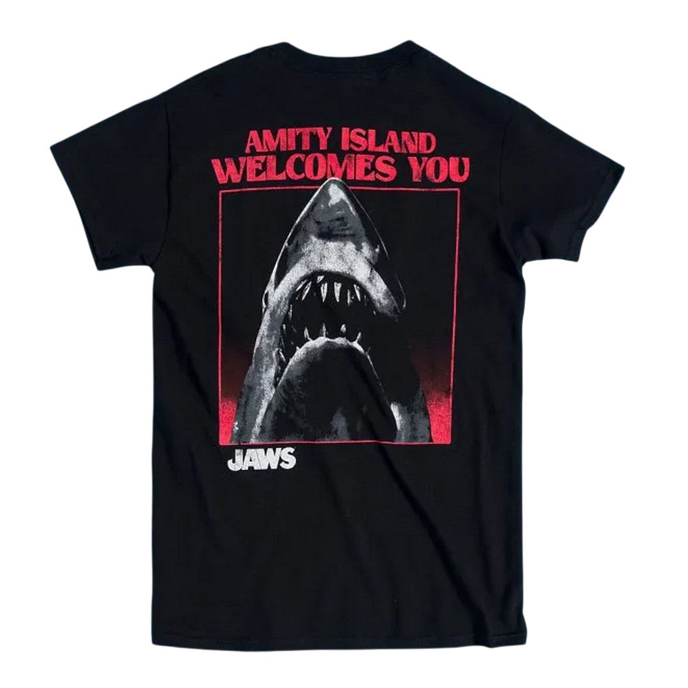 Black - Back - Jaws Unisex Adult Amity Island Welcomes You Back Print T-Shirt