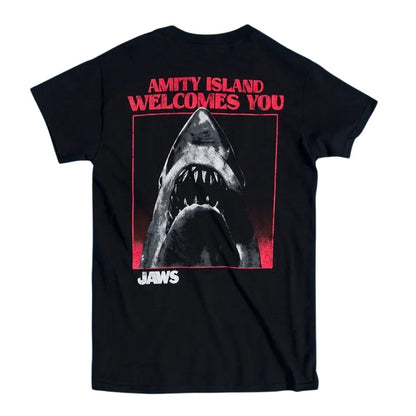 Black - Back - Jaws Unisex Adult Amity Island Welcomes You Back Print T-Shirt