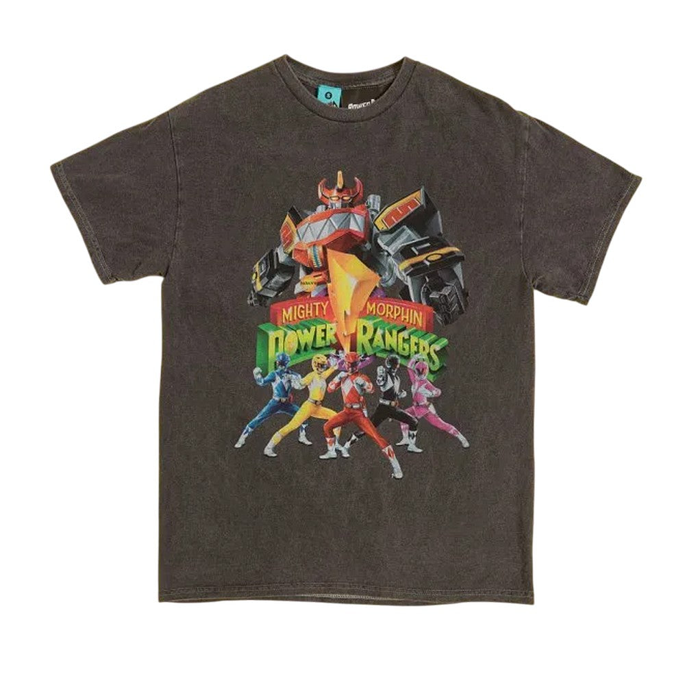 Charcoal - Front - Mighty Morphin Power Rangers Unisex Adult Vintage Wash T-Shirt