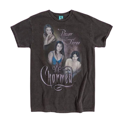 Charcoal - Front - Charmed Unisex Adult Power Of Three Vintage Wash T-Shirt