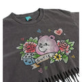 Charcoal - Side - Care Bears Womens-Ladies Tattoo Bear Washed Fringed T-Shirt