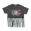 Charcoal - Front - Care Bears Womens-Ladies Tattoo Bear Washed Fringed T-Shirt
